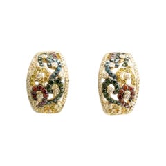 Boucles d'oreilles en forme de grand échantillon avec diamants bleu-vert et diamants cerisier