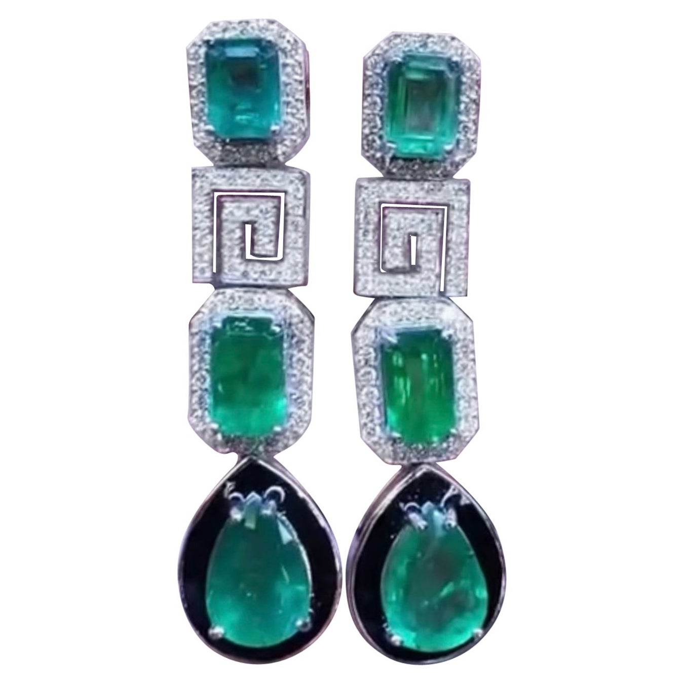Gorgeous Ct 13, 79 of Zambia Emeralds and Diamonds on Earrings For Sale