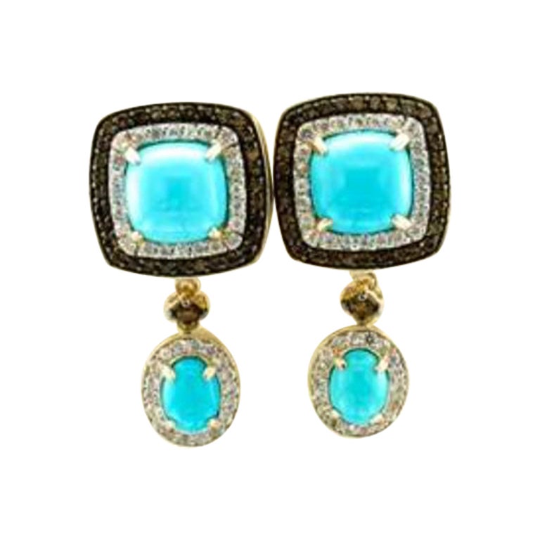 Carlo Viani Earrings Featuring Robins Egg Blue Turquoise, Chocolate Quartz For Sale