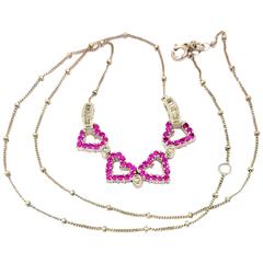 Reversible 2 Carats Natural Pink Sapphires & Diamonds in 14kt Necklace