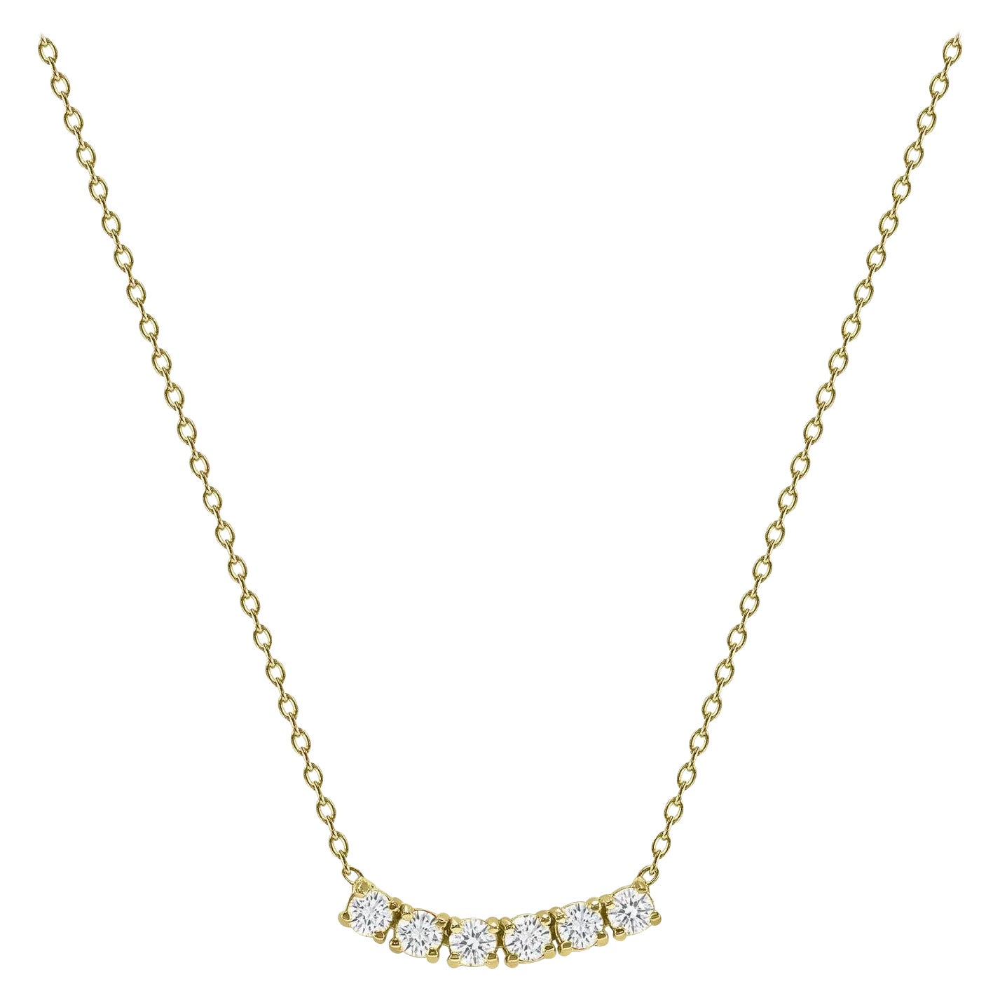 14k Yellow Gold 0.50 Carat Petite Round Diamond Six Stone Curved Necklace