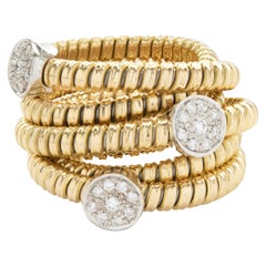 18 Karat Yellow & White Gold Six Row Stretch Ring with Pave Diamond Stations