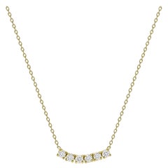 14k Yellow Gold 1 Carat Petite Round Diamond Six Stone Curved Necklace
