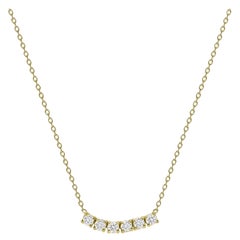 14k Yellow Gold 1 Carat Petite Round Diamond Six Stone Curved Necklace