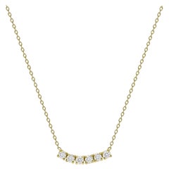 14k Yellow Gold 0.75 Carat Petite Round Diamond Six Stone Curved Necklace
