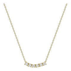 14k Yellow Gold 1 Carat Petite Round Diamond Six Stone Curved Necklace