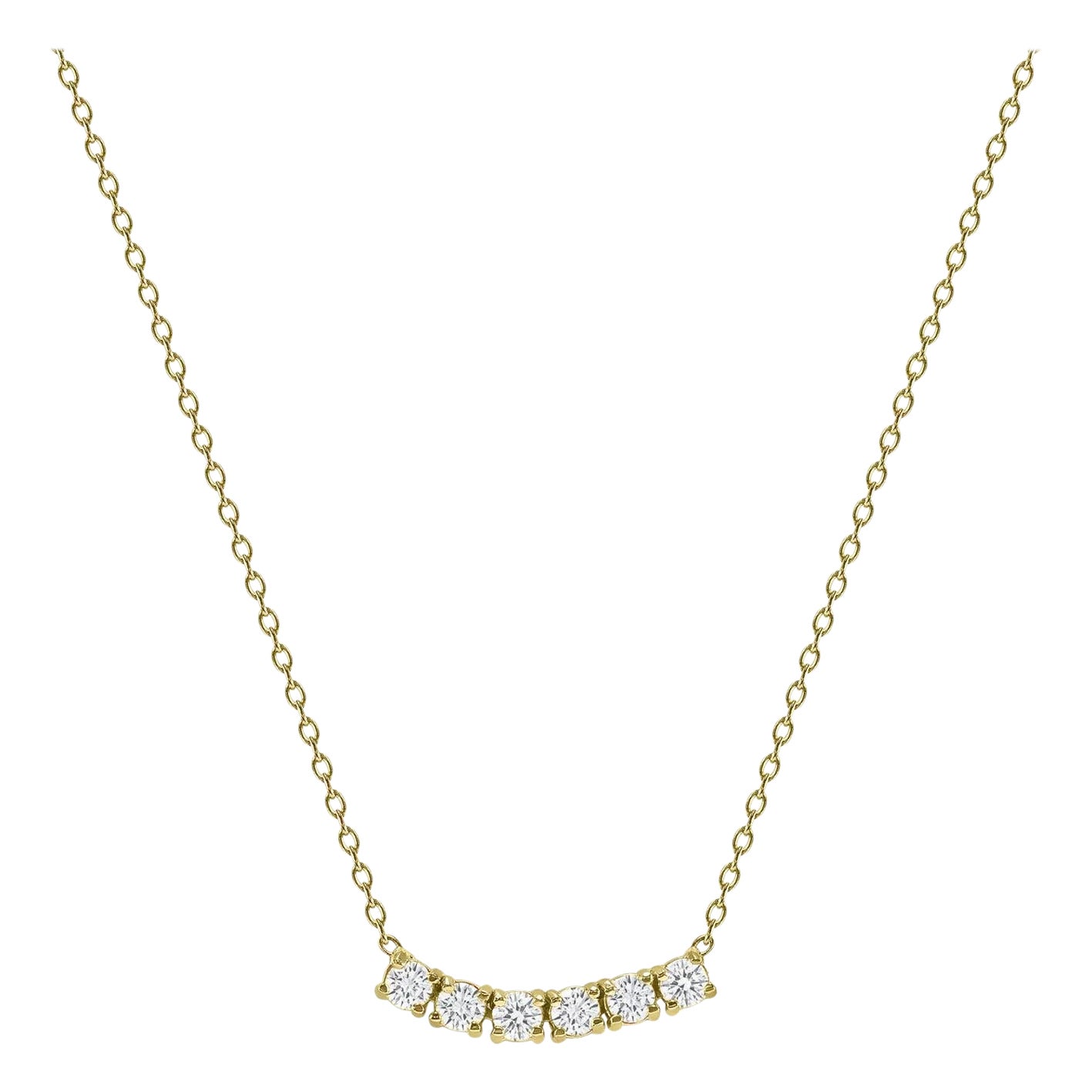 14k Yellow Gold 1 Carat Petite Round Diamond Six Stone Curved Necklace