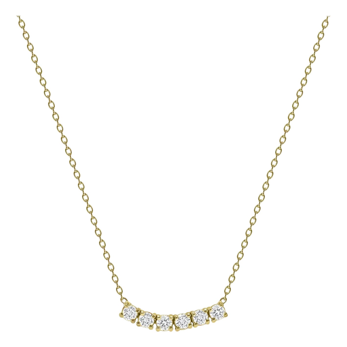 14k Yellow Gold 1.5 Carat Petite Round Diamond Six Stone Curved Necklace For Sale