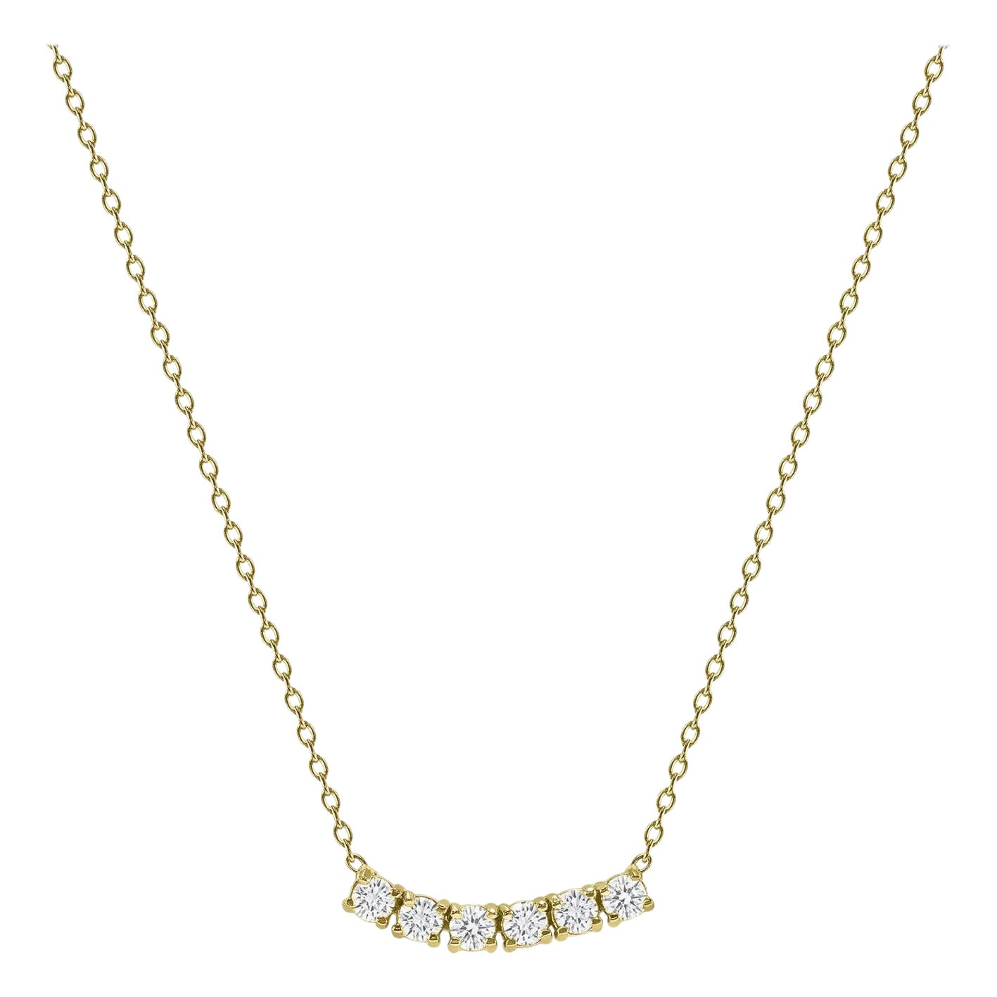 14k Yellow Gold 1.5 Carat Petite Round Diamond Six Stone Curved Necklace