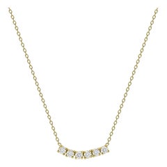 14k Yellow Gold 2 Carat Petite Round Diamond Six Stone Curved Necklace