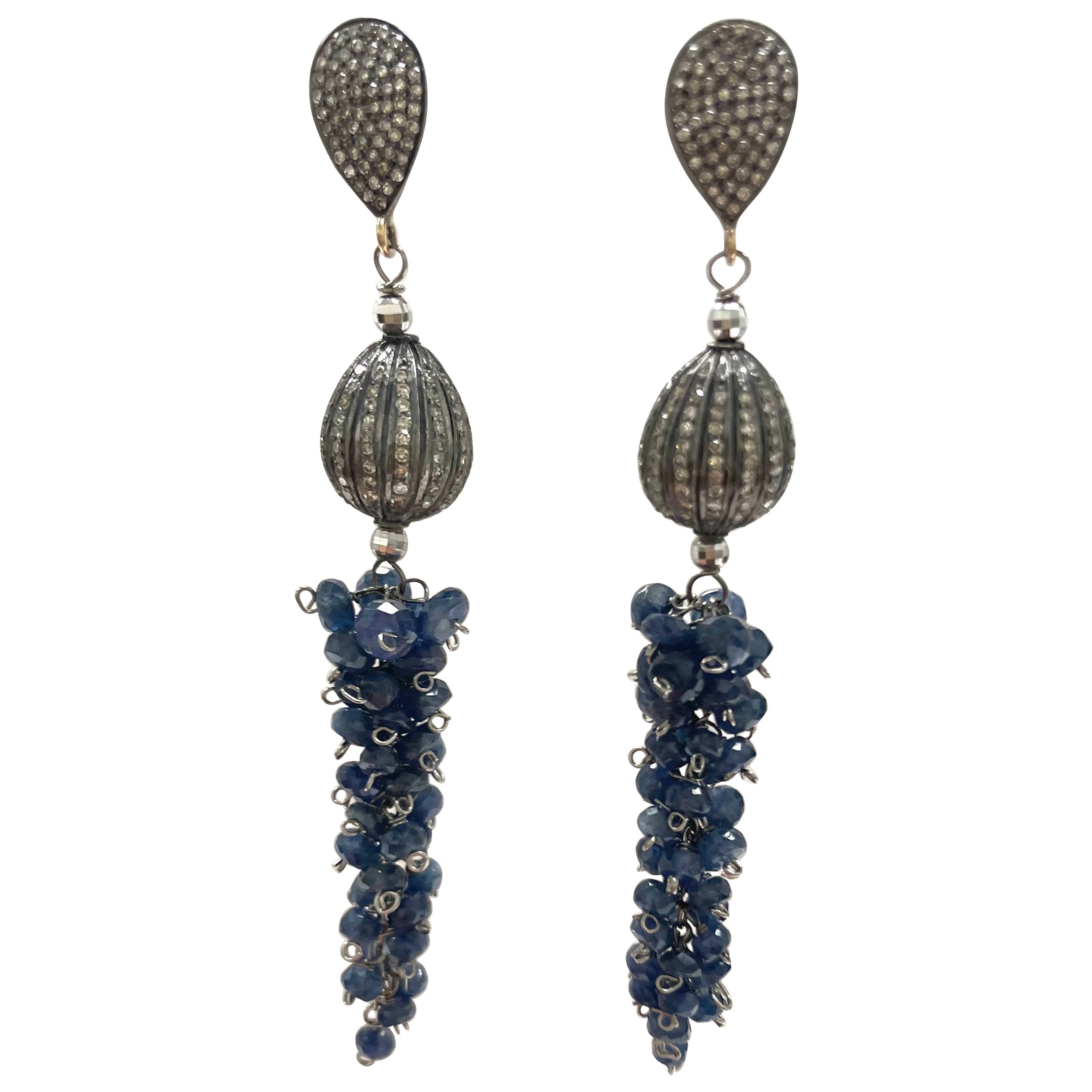 Natural Blue Sapphire and Diamond Earrings