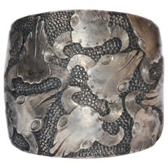 Sterling Silver Cuff Bracelet with Buffalo Skull Design by Jeremiah Watt