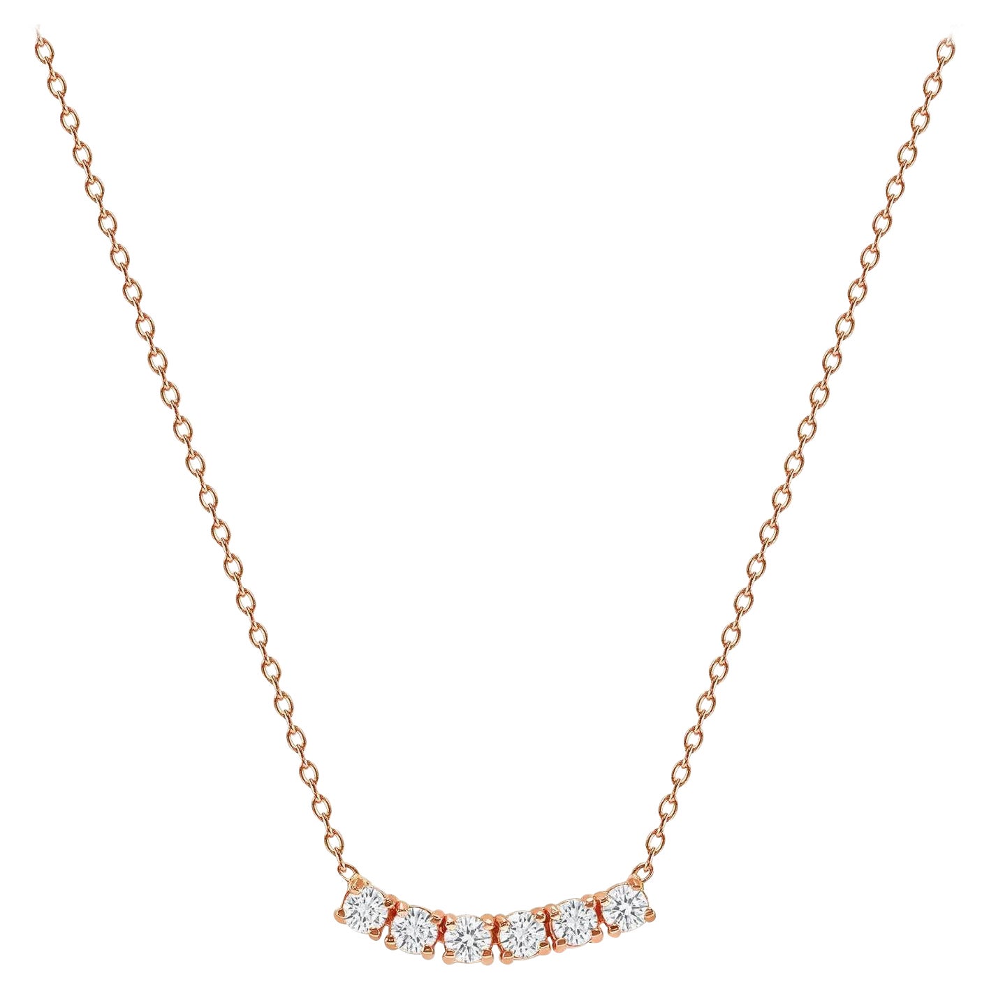 14k Rose Gold 0.25 Carat Petite Round Diamond Six Stone Curved Necklace For Sale