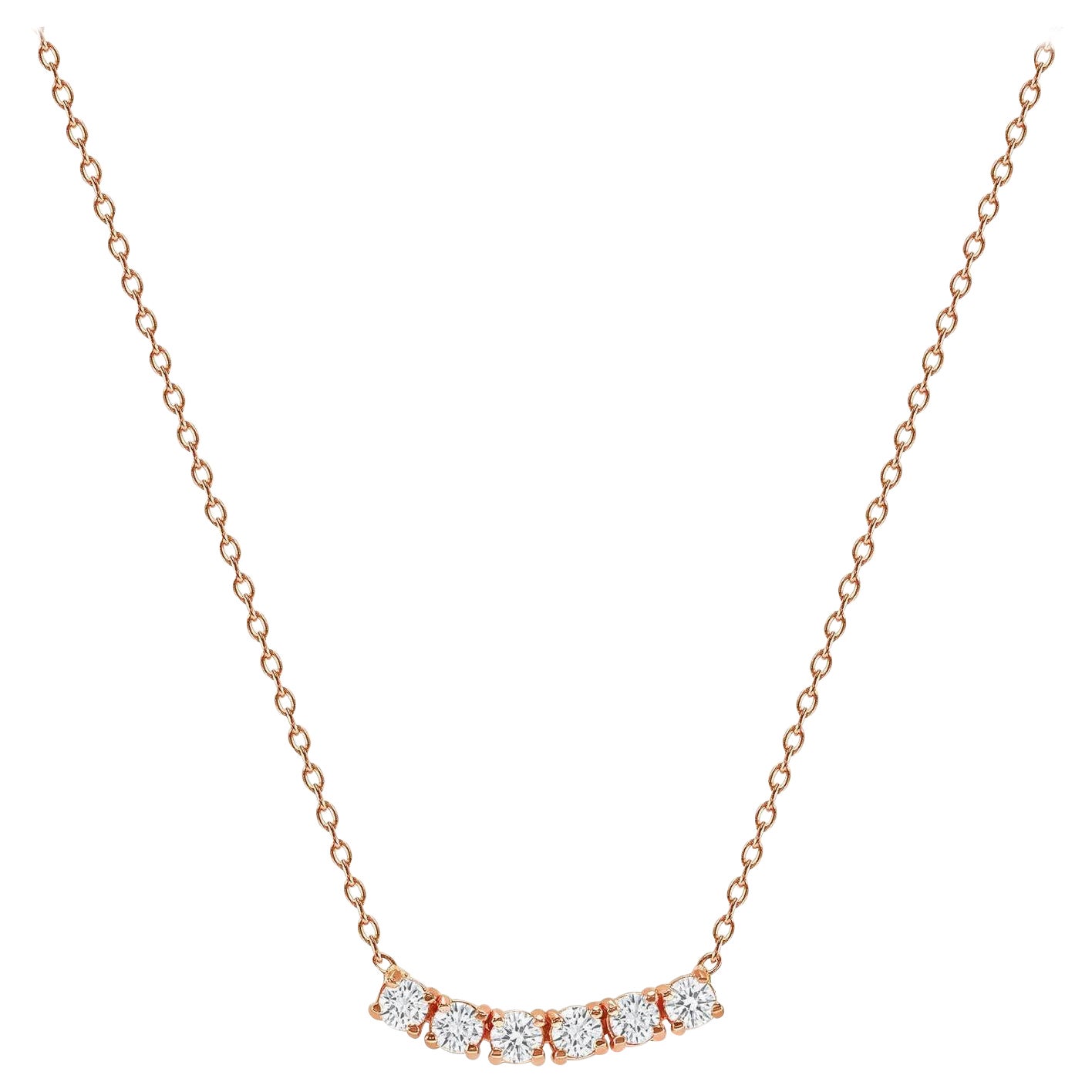 14k Rose Gold 0.50 Carat Petite Round Diamond Six Stone Curved Necklace For Sale
