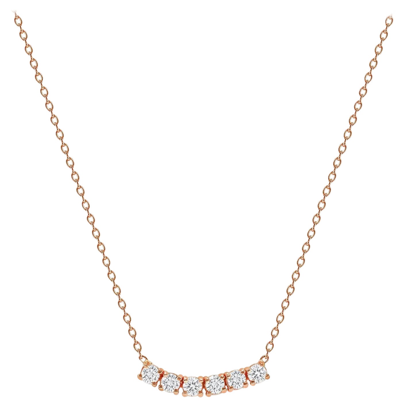 14k Rose Gold 0.50 Carat Petite Round Diamond Six Stone Curved Necklace