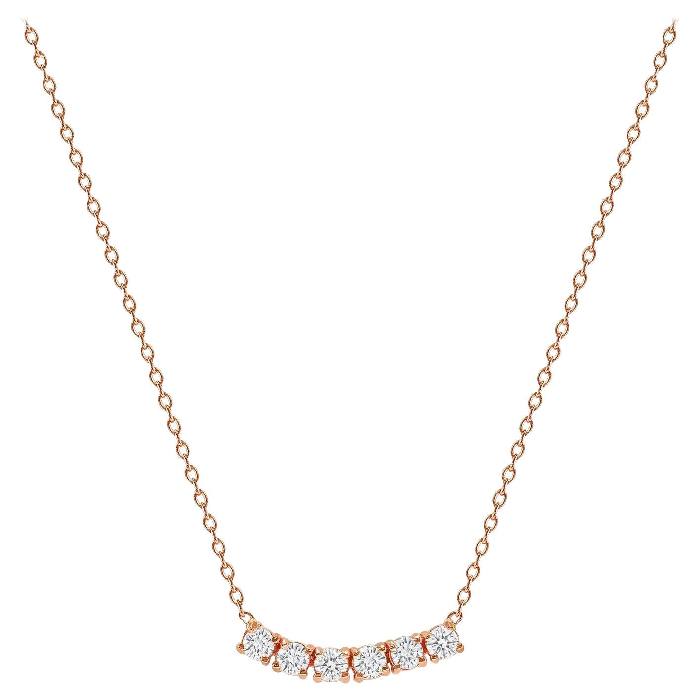 14k Rose Gold 0.50 Carat Petite Round Diamond Six Stone Curved Necklace For Sale