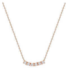 14k Rose Gold 0.75 Carat Petite Round Diamond Six Stone Curved Necklace