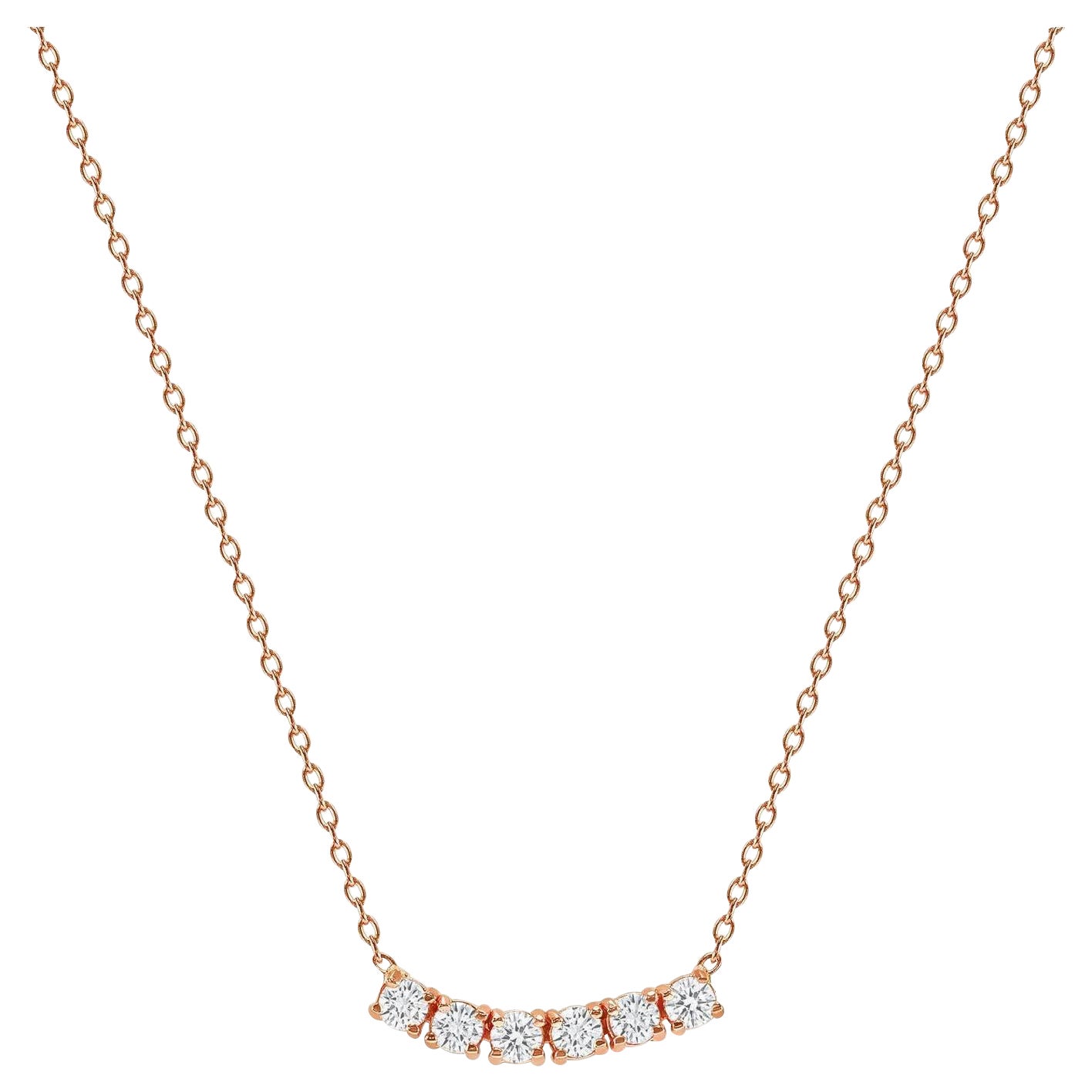 14k Rose Gold 1.5 Carat Petite Round Diamond Six Stone Curved Necklace For Sale