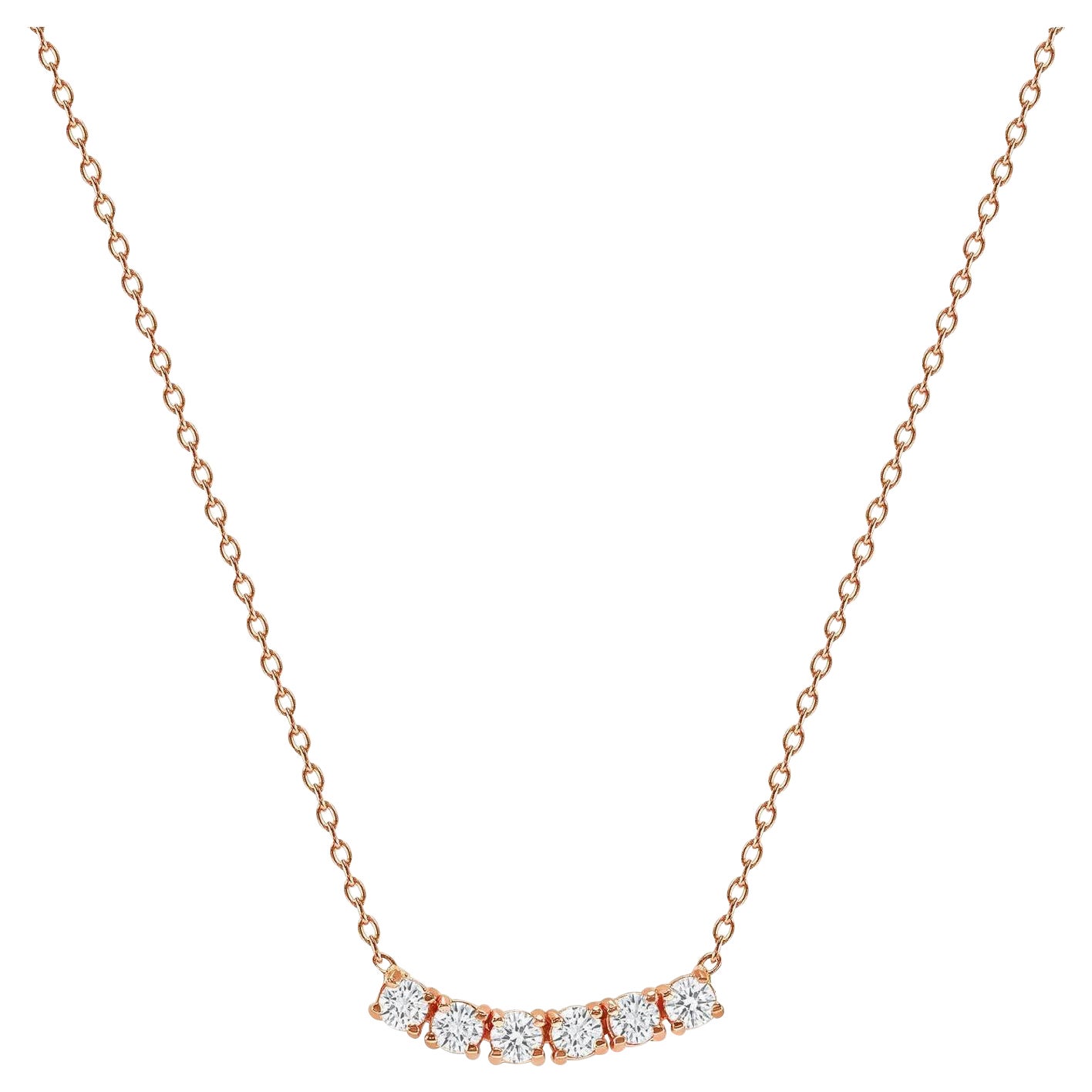 14k Rose Gold 1.5 Carat Petite Round Diamond Six Stone Curved Necklace For Sale