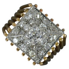 Antique Heavy 18ct Gold and Old Cut Diamond Square Cluster Ring
