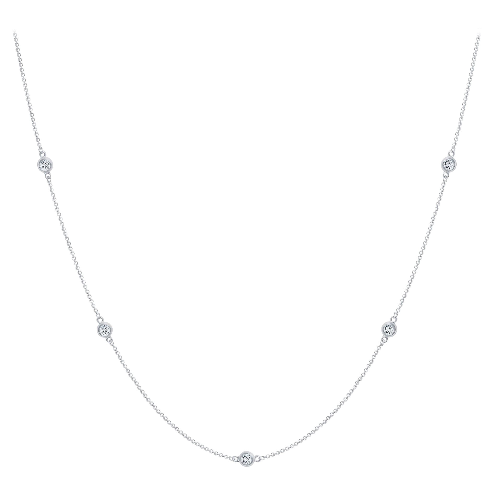 14k White Gold 0.50 Carat Diamond by the Yard Round-Cut Bezel Necklace For Sale