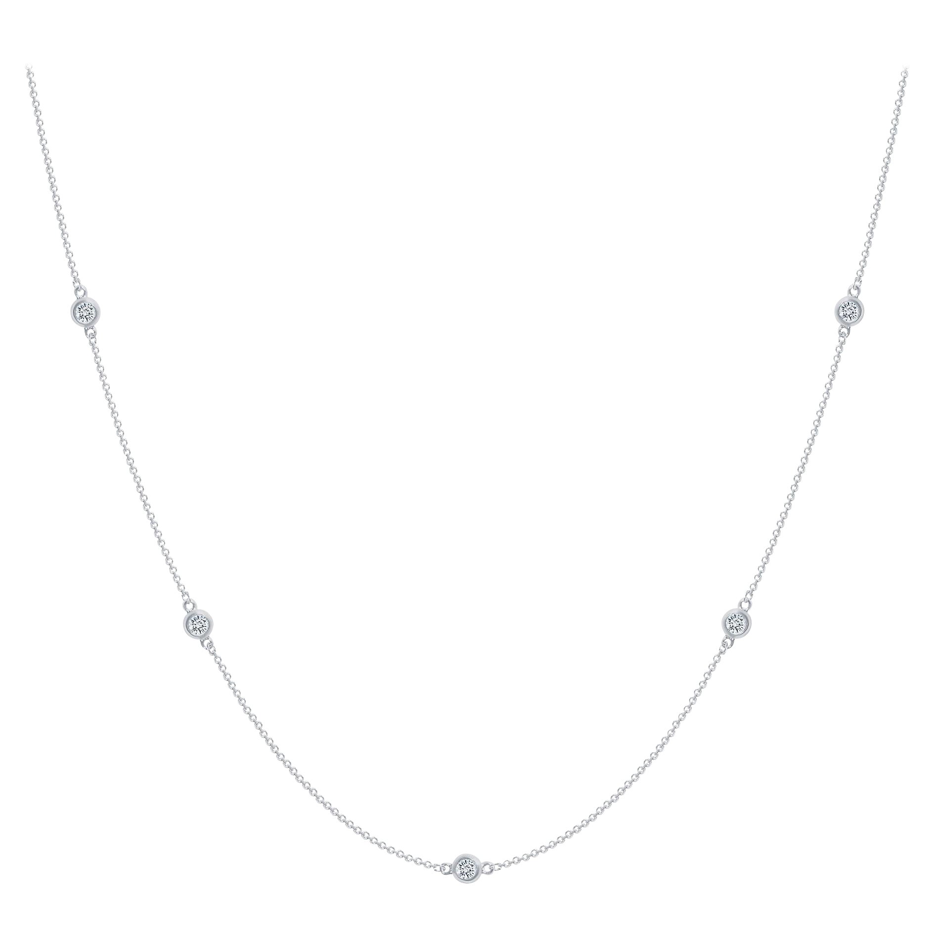 14k White Gold 0.50 Carat Diamond by the Yard Round-Cut Bezel Necklace