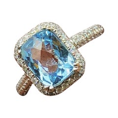 Beautiful Blue Aquamarine Ring with 1.00ct in Diamonds RN-7555