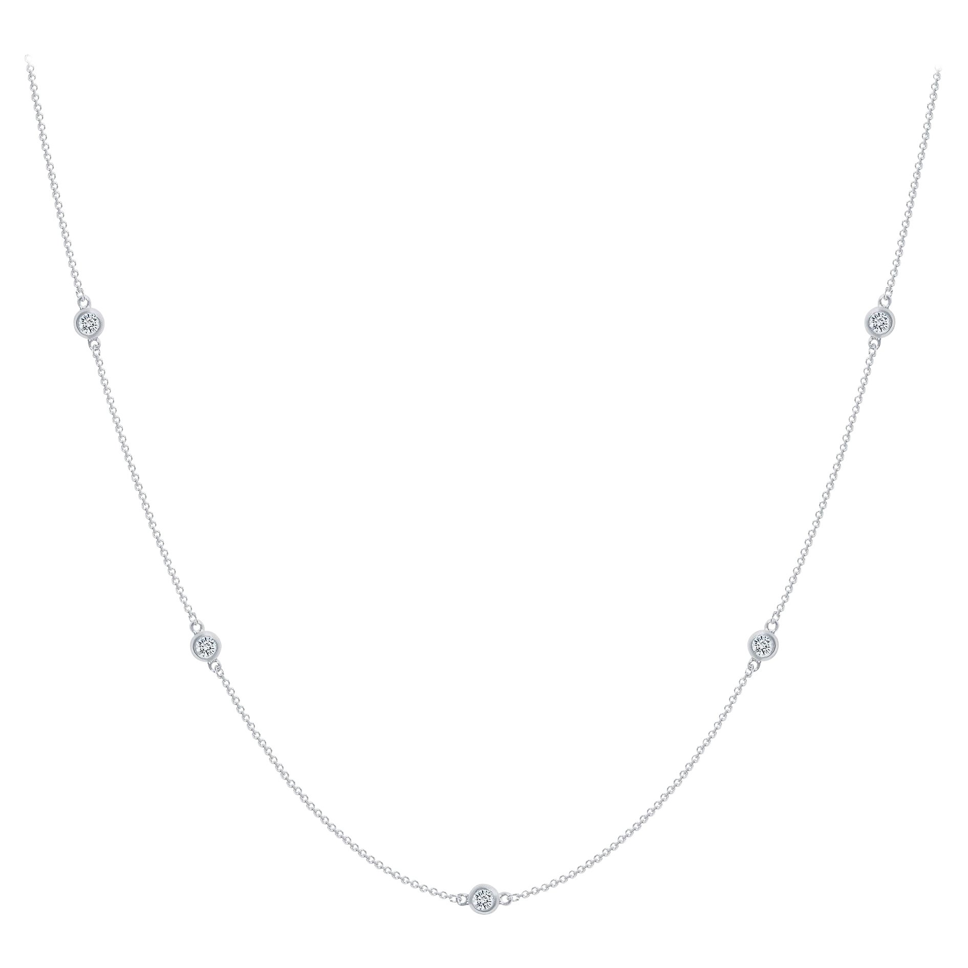 14k White Gold 0.50 Carat Diamond by the Yard Round-Cut Bezel Necklace For Sale