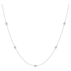 14k White Gold 1 Carat Diamond by the Yard Round-Cut Bezel Necklace