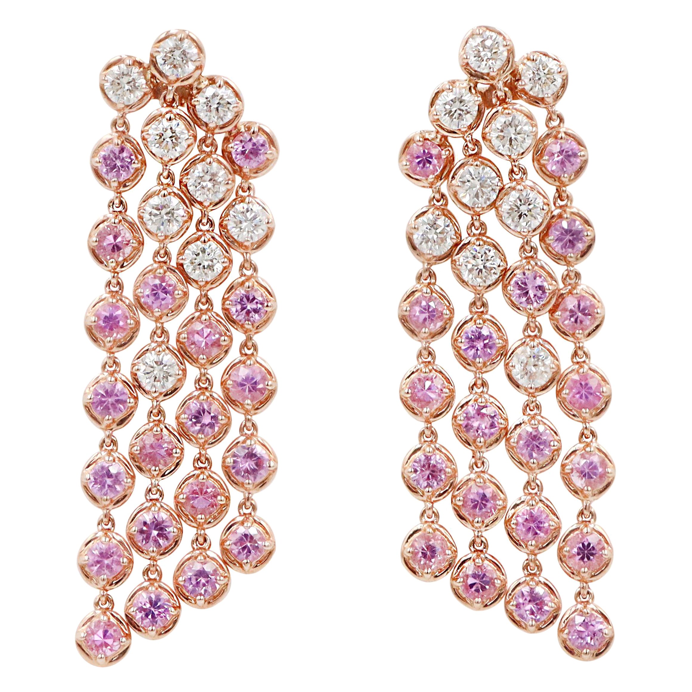 Emilio Jewelry 7.30 Carat Pink Sapphire Diamond Earring For Sale