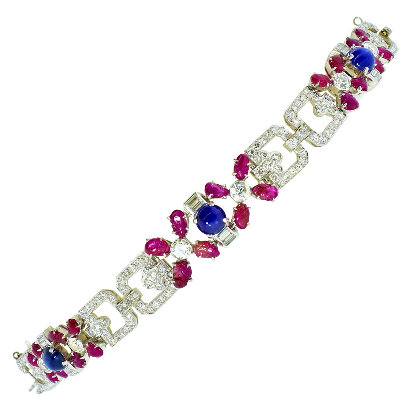 Bracelet Art déco Tutti Frutti en platine, diamants, rubis et saphirs, c. 1922