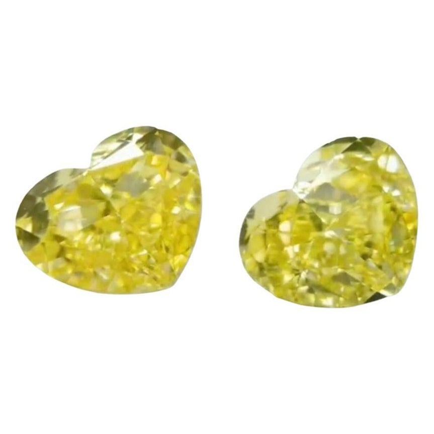 Exclusive GIA Certified Ct 2 of Fancy Intense Yellow Diamonds Heart Cut For Sale