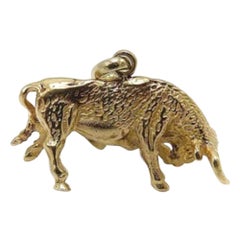 14k Gold Retro Taurus Bull Pendant / Charm