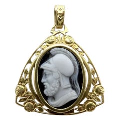 Victorian 18K Gold Hardstone Warrior Cameo Locket