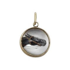 Vintage 9K Gold Essex Crystal Charm with Racing Horse Portrait