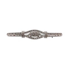 Art Deco Platinum and Diamond Hand Engraved Bar Pin