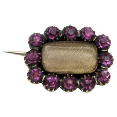 Vintage 14K Gold Georgian Mourning Pin with Purple Paste Stones, circa 1820