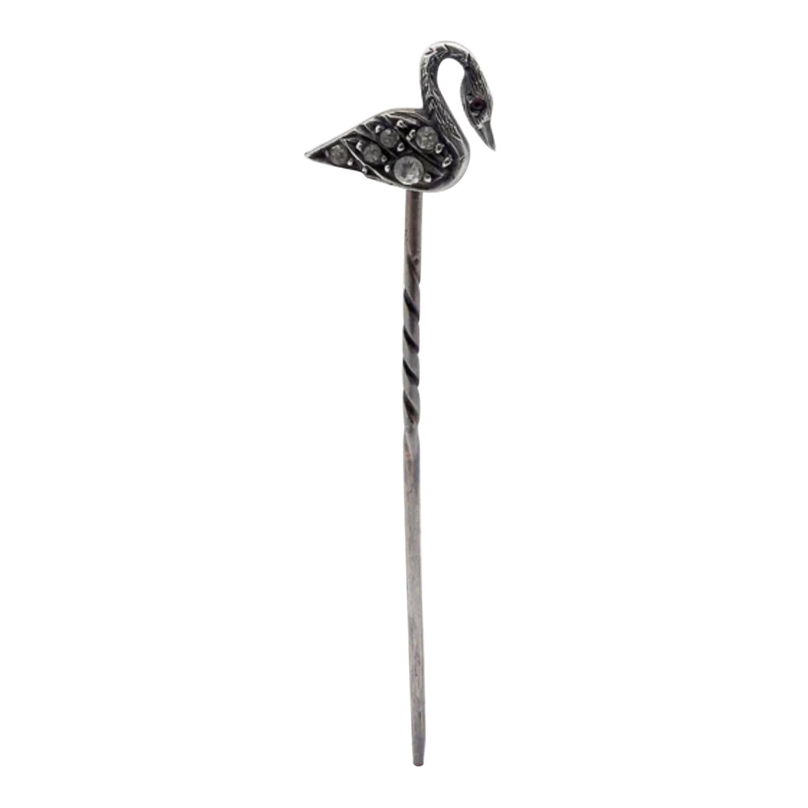Victorian Sterling Silver and Paste Swan Stickpin, circa 1890's For Sale