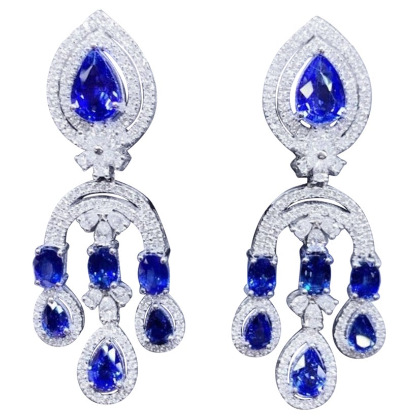 Magnifiques boucles d'oreilles en saphirs de Ceylan et diamants de 15,08 carats