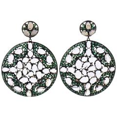 Tsavorite White Topaz Diamond Silver Gold Dangle Earrings 2