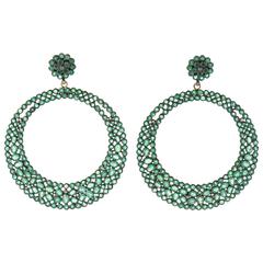 Emerald Diamond Stained Glass Style Dangling Earrings