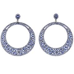 Dramatic Tanzanite Diamond Stained Glass Style Dangling Earrings