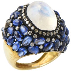 Moonstone Kyanite Diamond Vermeil Statement Ring