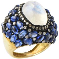 Moonstone Kyanite Diamond Vermeil Statement Ring 10