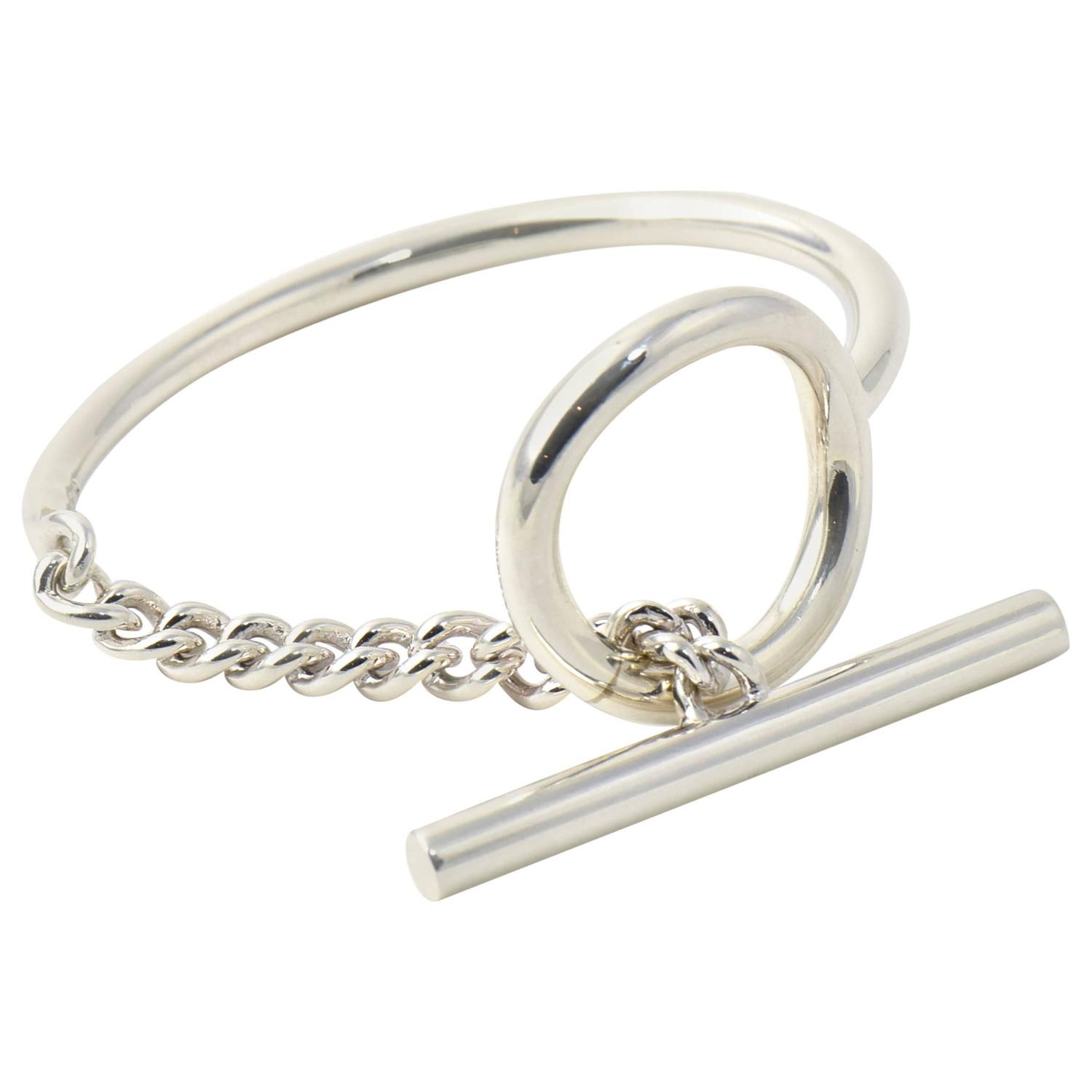 Hermes Croisette Sterling Silver Toggle Cuff Bracelet For Sale at 1stdibs