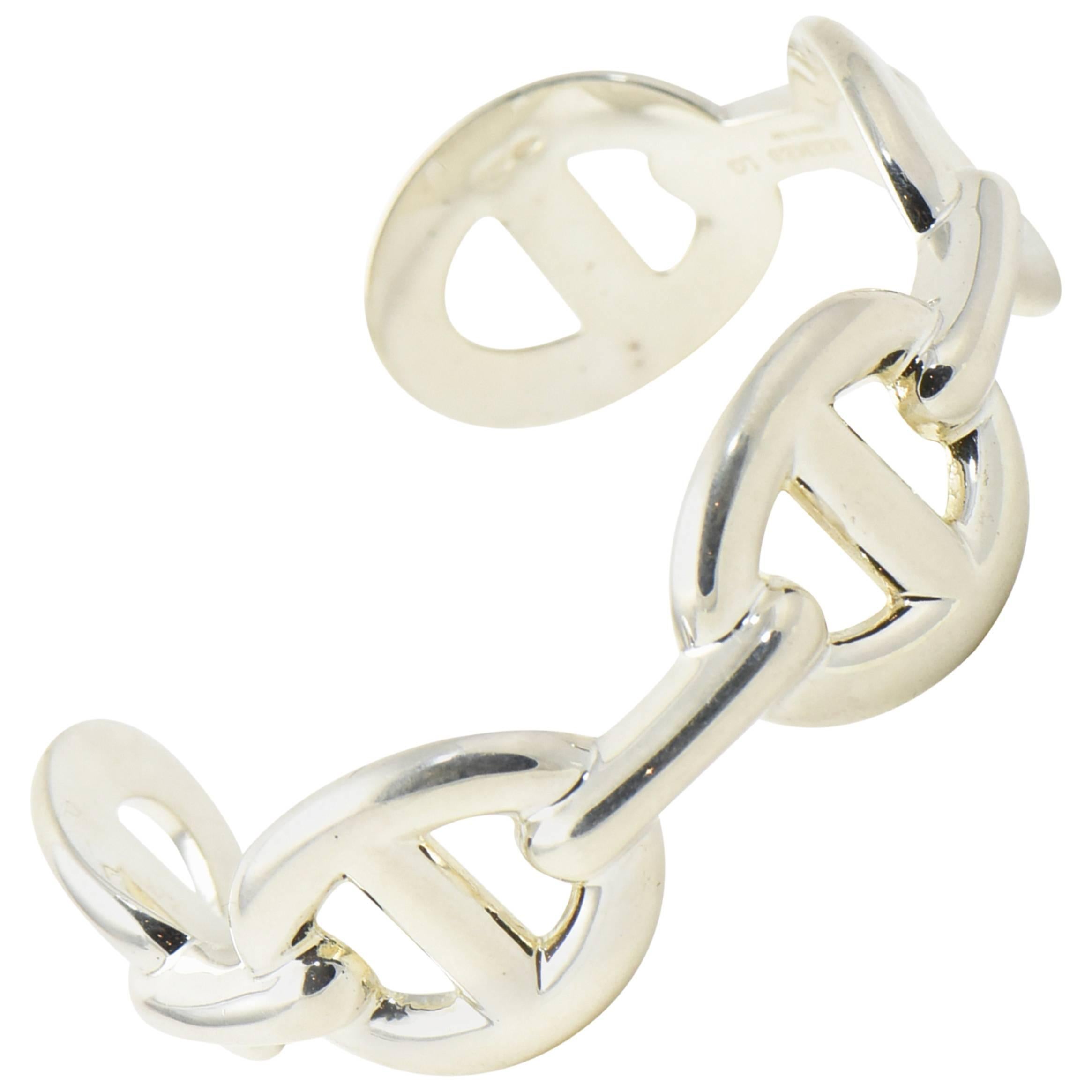 Hermes Sterling Silver Chaîne d'Ancre Enchaînée Cuff Bracelet