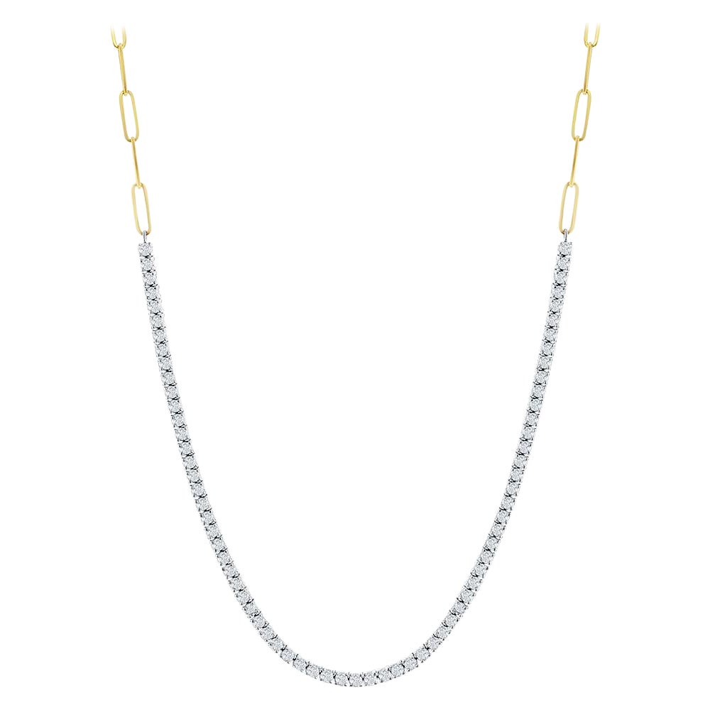 2 Tone Diamond Paperclip Necklace 2.85 Ct