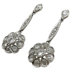 Edwardian Platinum Old European and Rose Cut Diamond Dangle Earrings