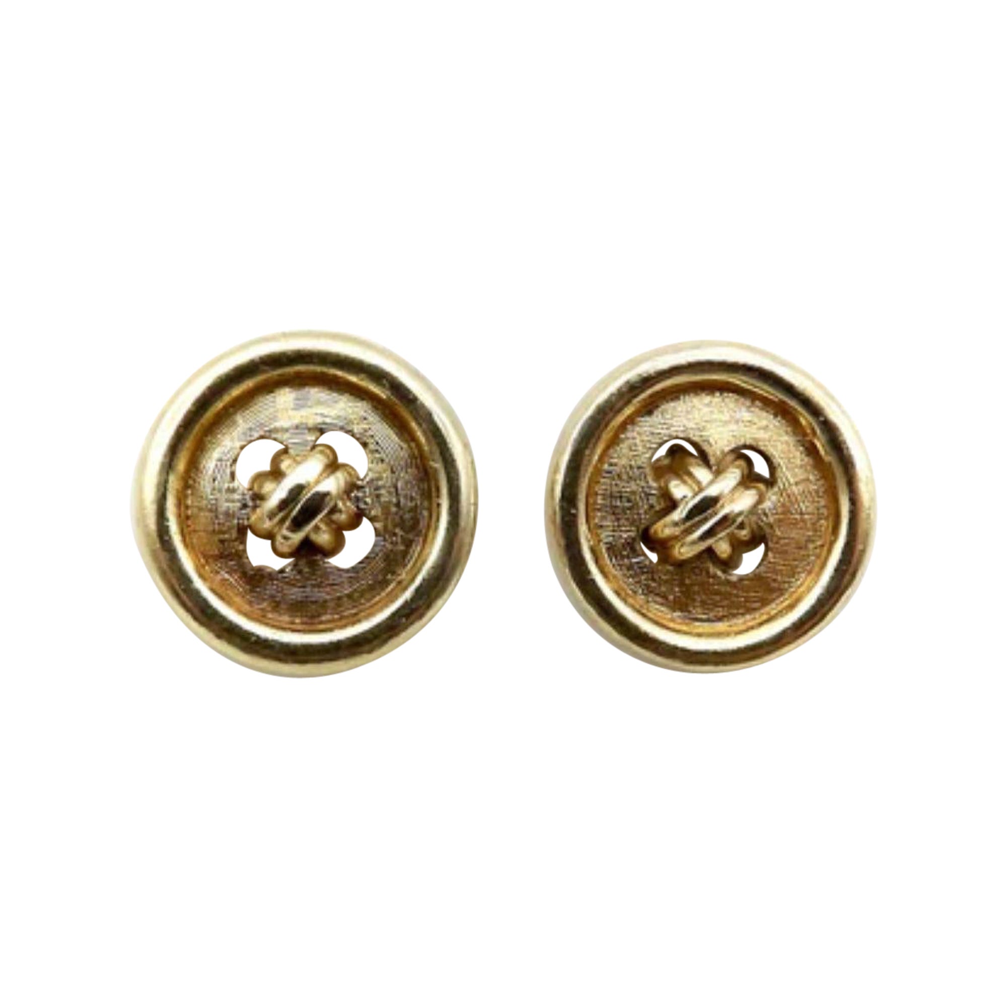 Gold RV Stamped Button Earrings