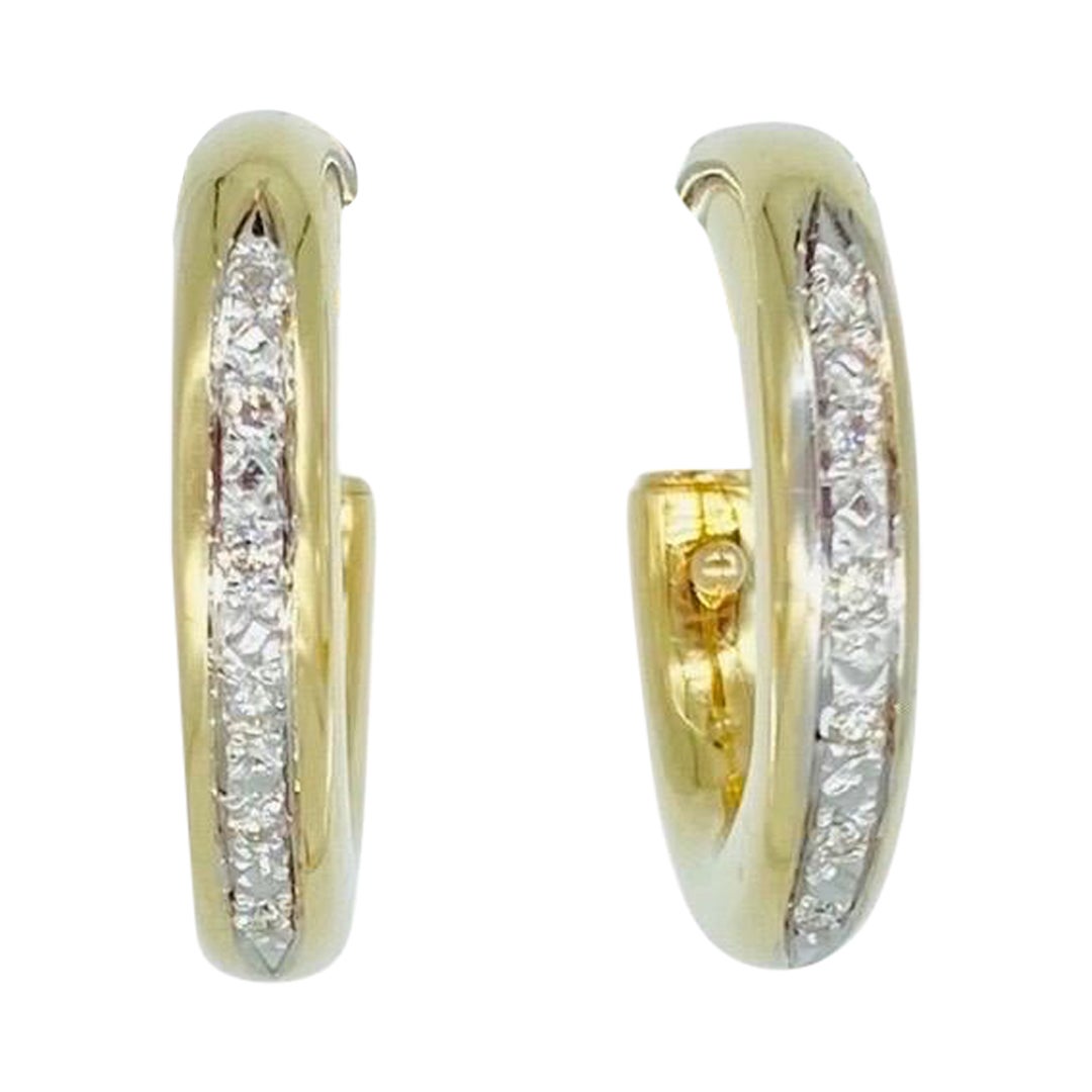 Vintage Designer 0.18 Total Carat Weight Diamonds Half Hoop Earrings 14k For Sale